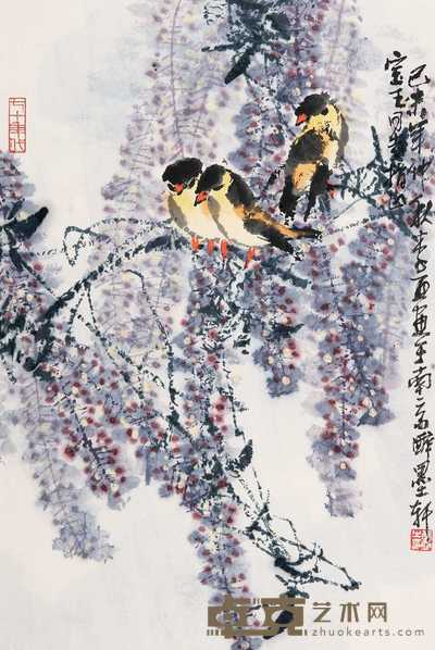 李亚 1979年作 花鸟 立轴 69×46cm